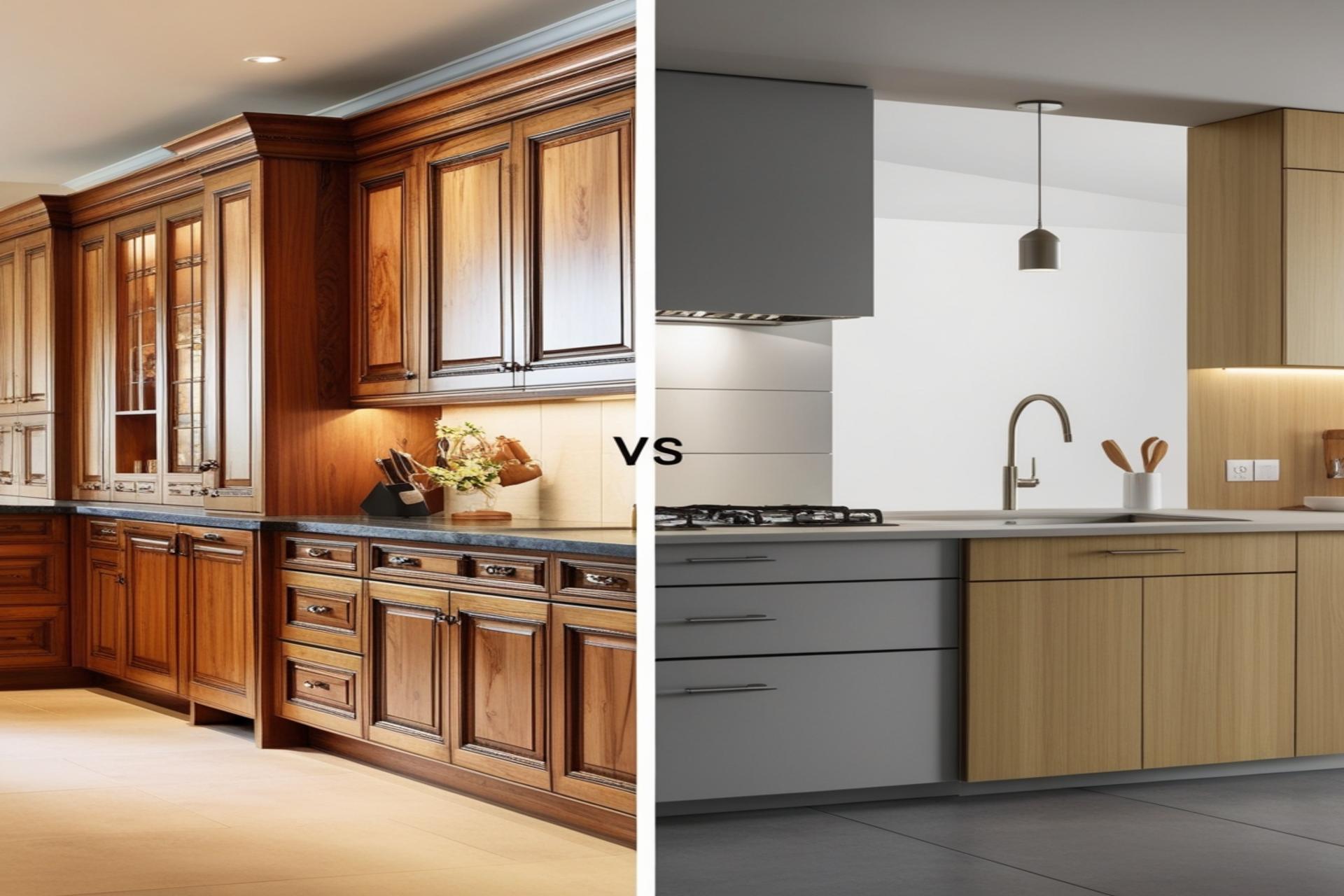 Comparación entre un mueble de madera natural y un mueble prefabricado, destacando diseño, calidad y durabilidad